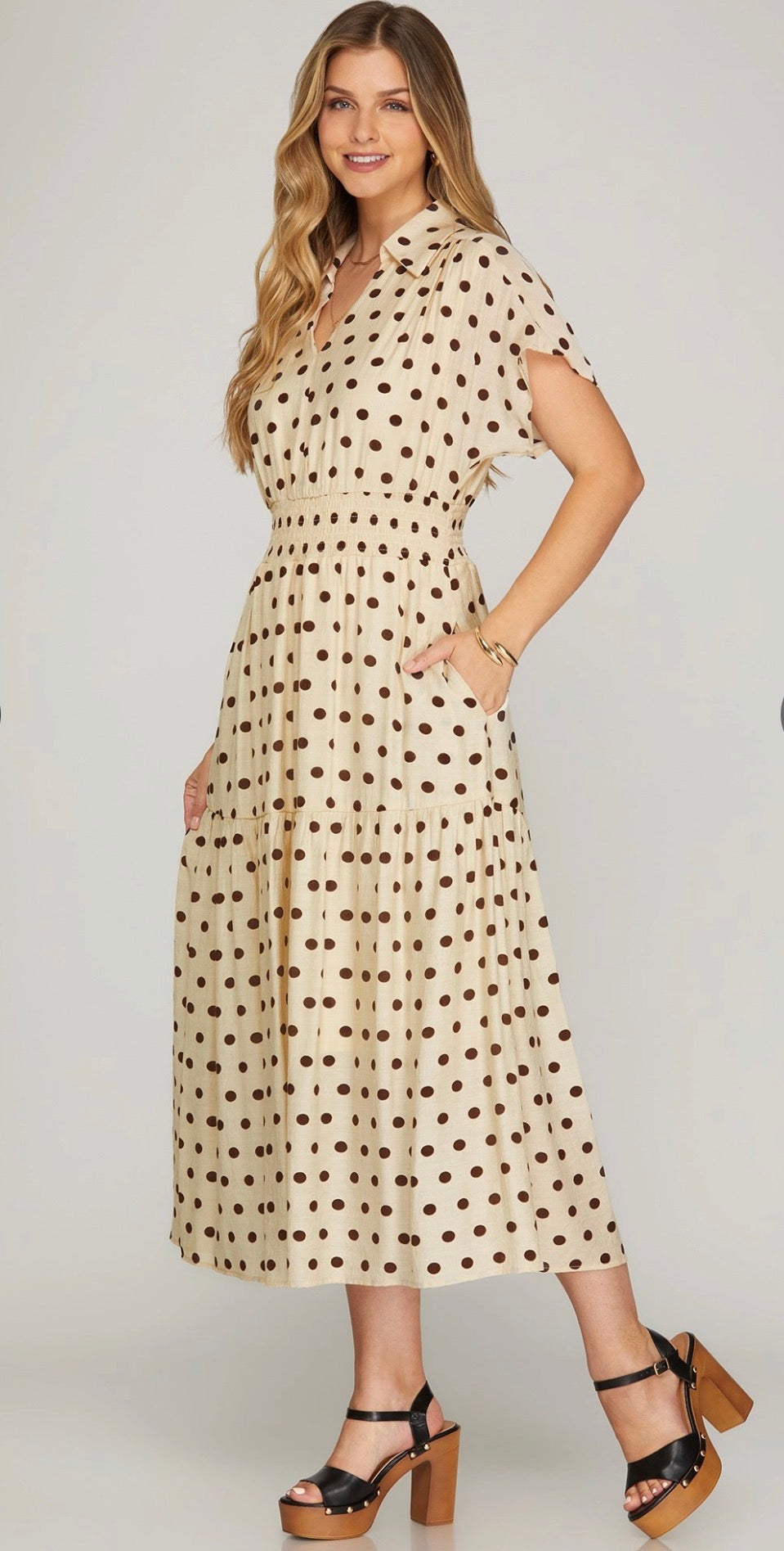 brown and cream spotted dress brown with white polka dot dress French Connection Structured Taffeta Polka Dot Dress