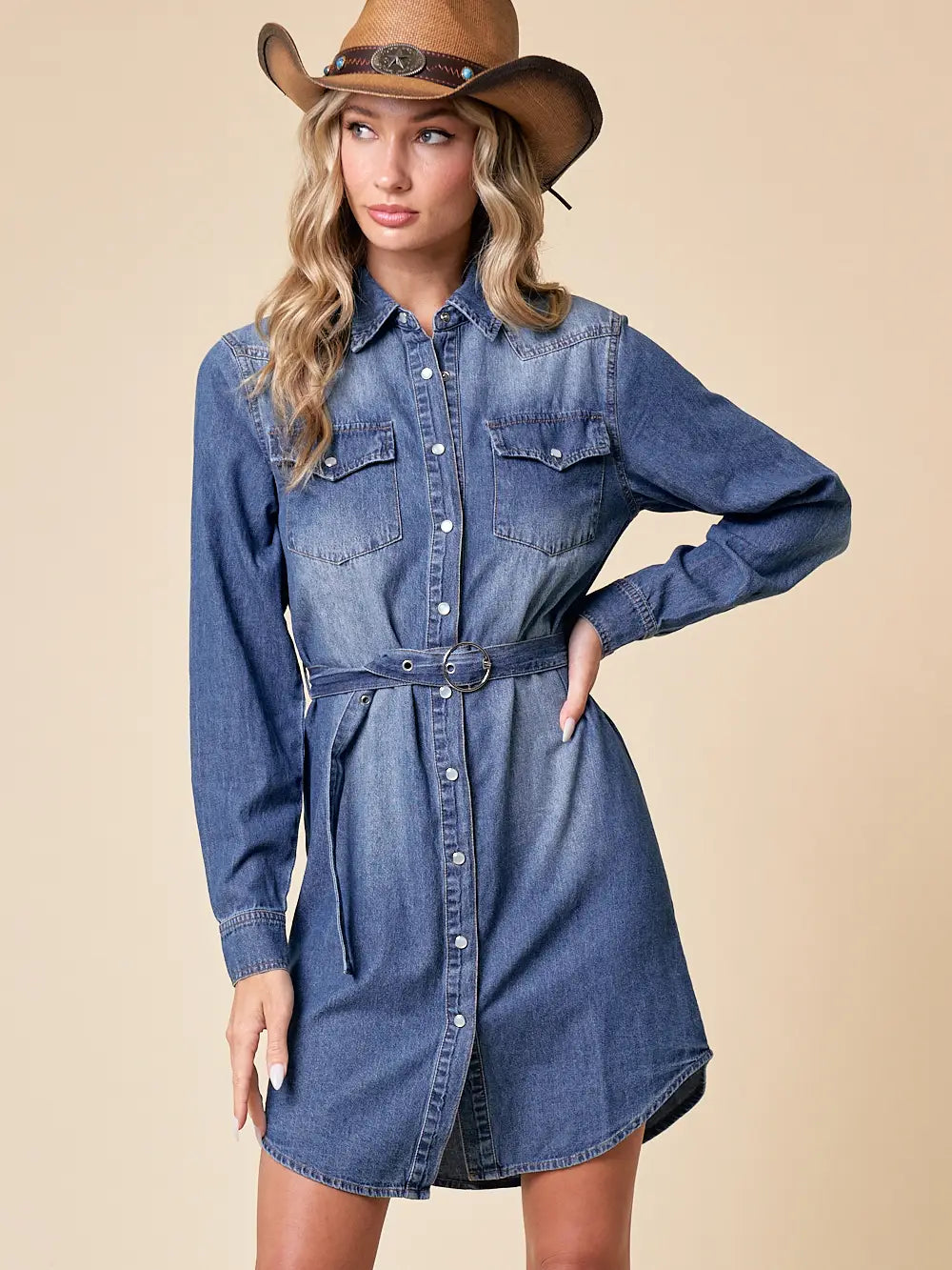Denim Dress with Belt The Cottage Market Denim Dress with Belt The Cottage Market
