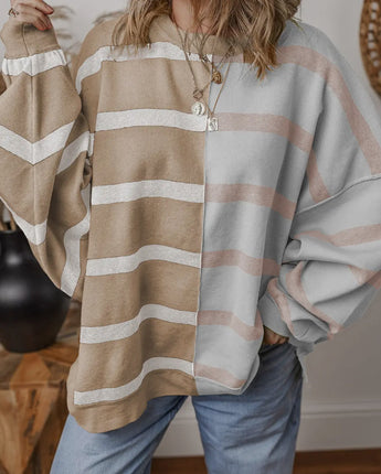 Striped Color Block Round Neck Top