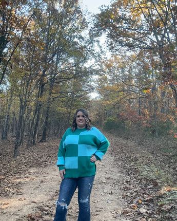 Checkered Side Slit Oversized Sweater