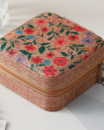 Retro Floral Print Travel Square Jewelry Box
