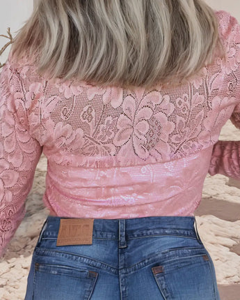 Sheer Floral Lace Pink Top