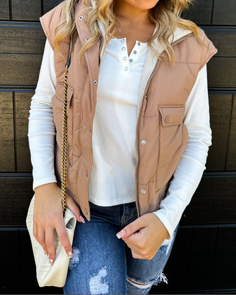 Reversible Puffer Vest with Cap Sleeves