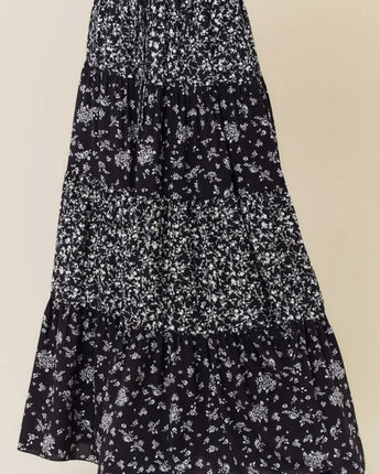 Mixed Media Tiered Maxi Skirt