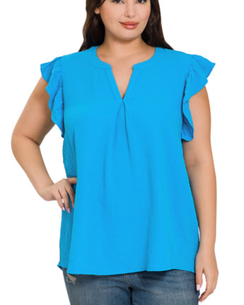 Deep Sky Ruffled Sleeve Top