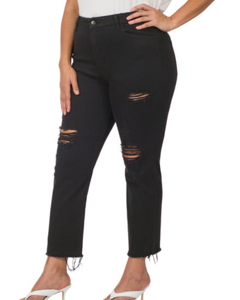 Black Distressed Crop Denim Plus