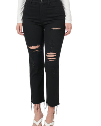 Black Distressed Crop Denim Pants