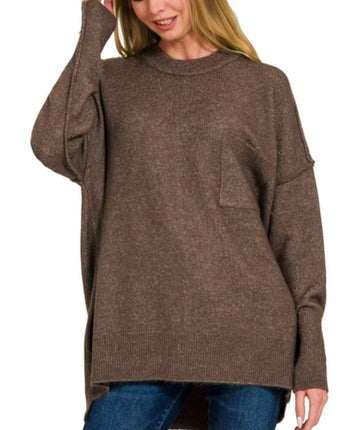 Melange High Low Hem Pocket Sweater