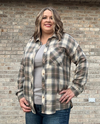 Plaid Flannel Long Sleeve Shirt Olive