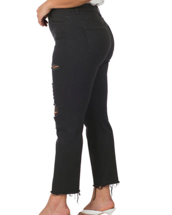 Black Distressed Crop Denim Plus