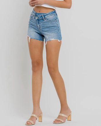 Vervet High Rise Distressed Criss Cross Shorts