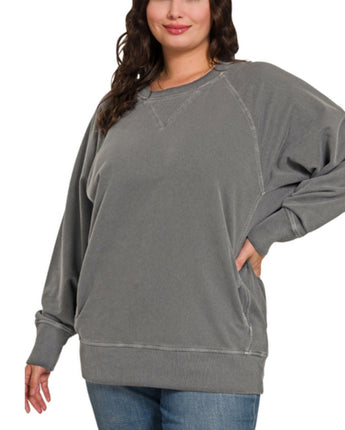 Crewneck Sweatshirt with Pockets Plus Size