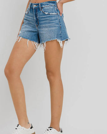 Vervet High Rise Distressed A Line Shorts