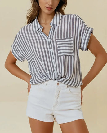 Summer Stripes Button Down Top