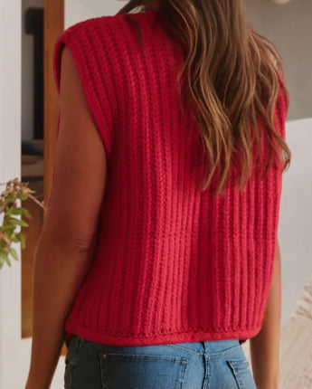 Fiery Red Sweater Vest with Buttons