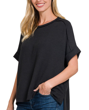 Black Ribbed Cuff Sleeve Top