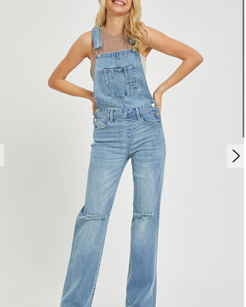 Risen Straight Leg Distressed Overalls