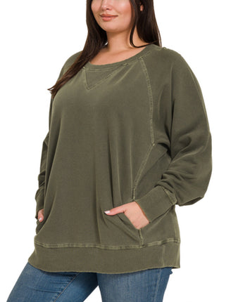 Crewneck Sweatshirt with Pockets Plus Size