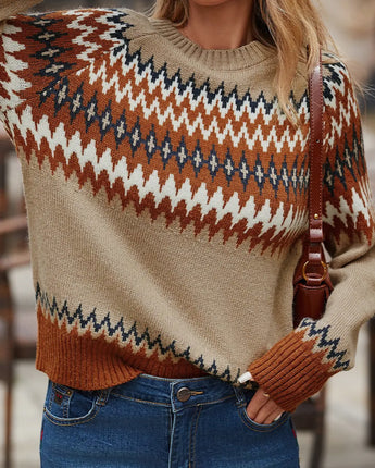 Western Print Colorblock Sweater