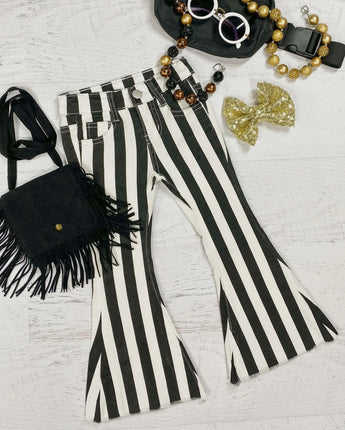 Black & White Striped Bell Bottom Jeans