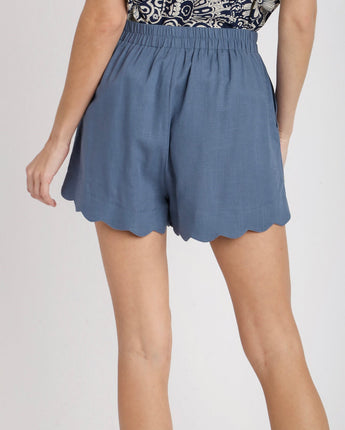 Scalloped Border Linen Shorts