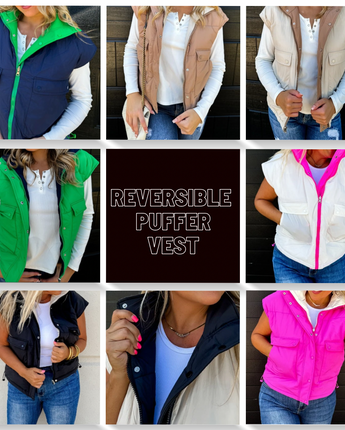 Reversible Puffer Vest with Cap Sleeves