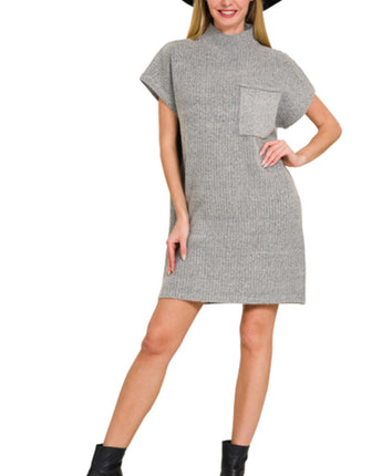 Mock Neck Short Sleeve Sweater Dress