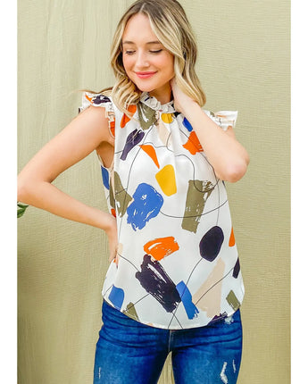 Colorful Brushed Ruffled Sleeve Top