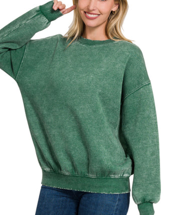 Dark Green Acid Wash Fleece Pullover