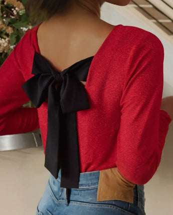 Metallic Bowknot Open Back Top