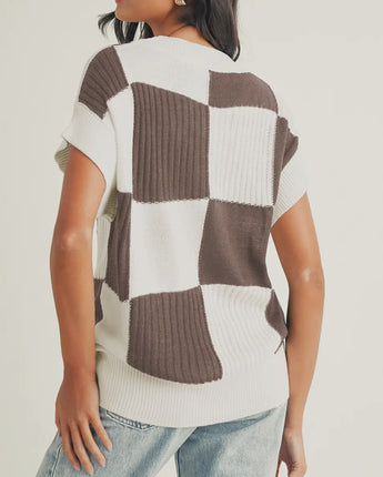 Checkered Short Sleeve Sweater