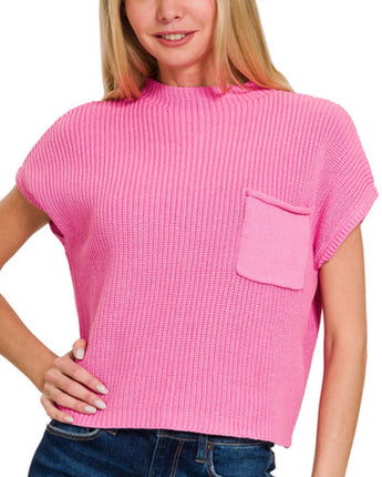 Pink Short Sleeve Cropped Sweater