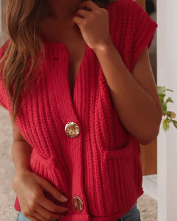 Fiery Red Sweater Vest with Buttons