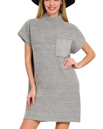 Mock Neck Short Sleeve Sweater Dress