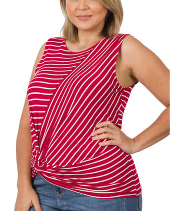 Striped Knot-Front Sleeveless Top Plus