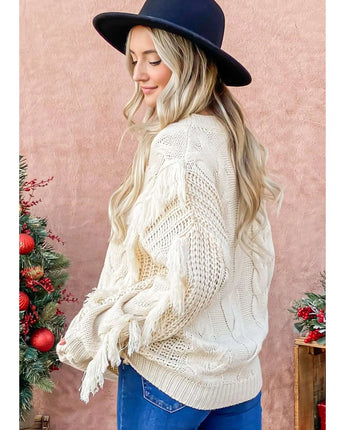 Fringe Detail Neutral Sweater