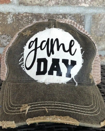 Game Day Black Distressed Hat