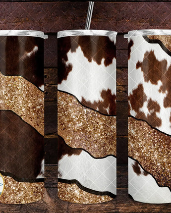 Cowhide Print Glitter Skinny Tumbler