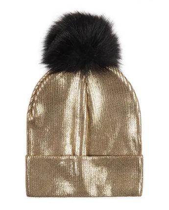 Gold Metallic Lurex Pom Beanie