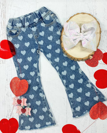 Heart Print Bell Bottom Jeans Kids