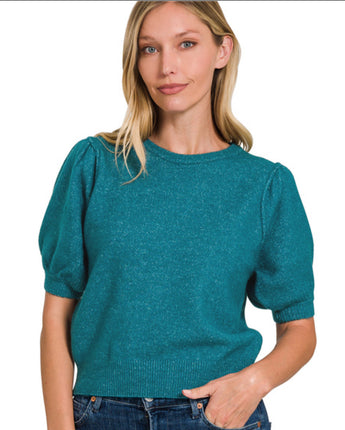 Melange Puff Short Sleeve Sweater