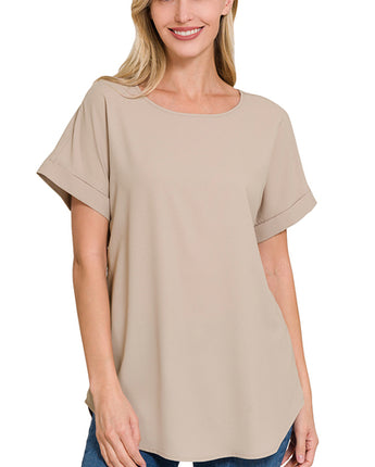 Short Sleeve Woven Blouse Light Mocha