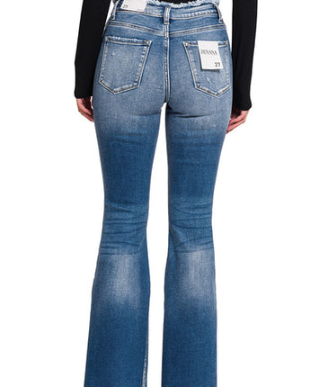 Frayed Edge Waist Flare Denim w/ Side Slits