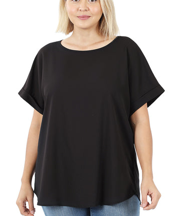 Curvy Short Sleeve Woven Blouse Black