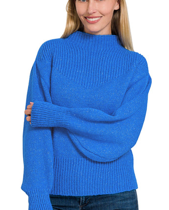 Balloon Sleeve Mock Neck Sweater