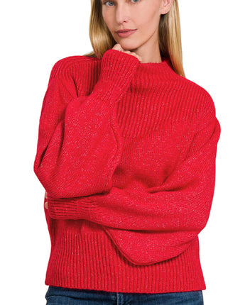 Balloon Sleeve Mock Neck Sweater