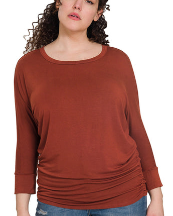 Curvy Luxe Rayon Dolman 3/4 Sleeve Shirt