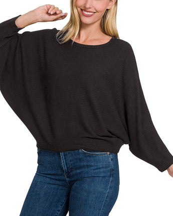 Curvy Ribbed Batwing Shirt