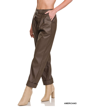 Vegan Leather Pleat Front Pants