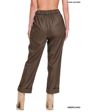 Vegan Leather Pleat Front Pants